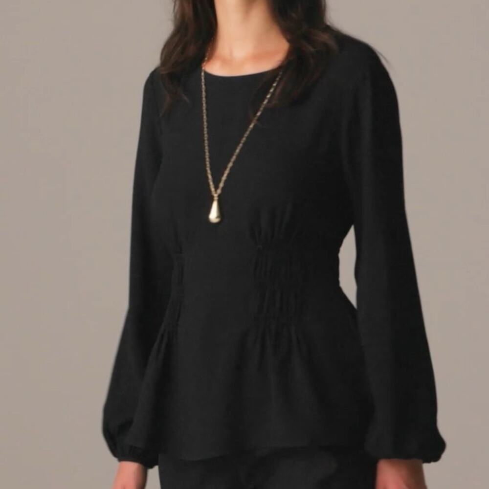 J. Crew shirred-waist top in viscose‎ crepe NWT black peplum 0